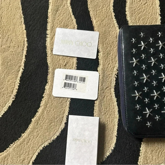 Jimmy Choo Carnaby Zip Around Continental Wallet Silver Studded Stars - Picture 5 of 12